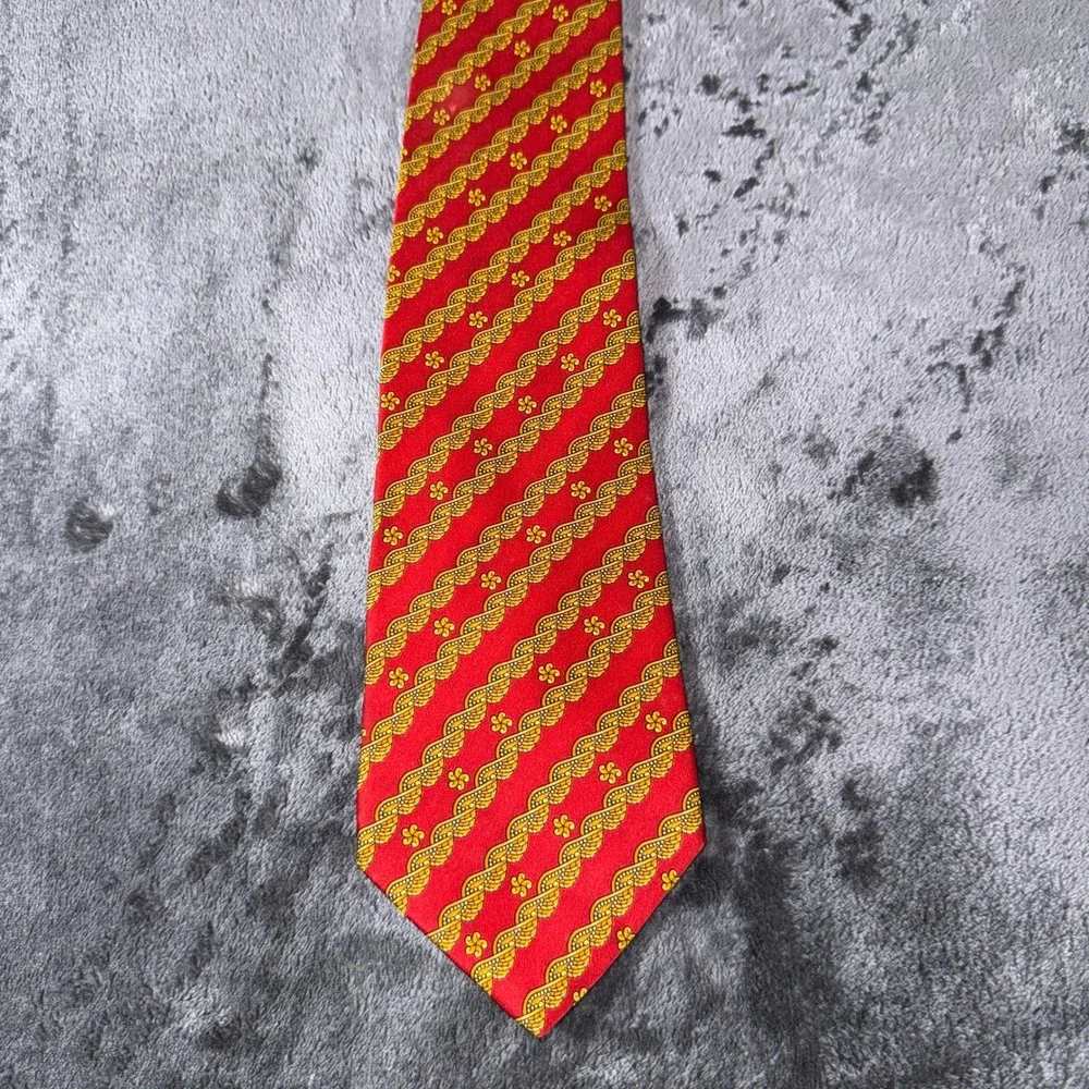 Beaufort Tie Rack Mens Silk Tie Red Gold Winged Rope Pattern Made in Italy 60in